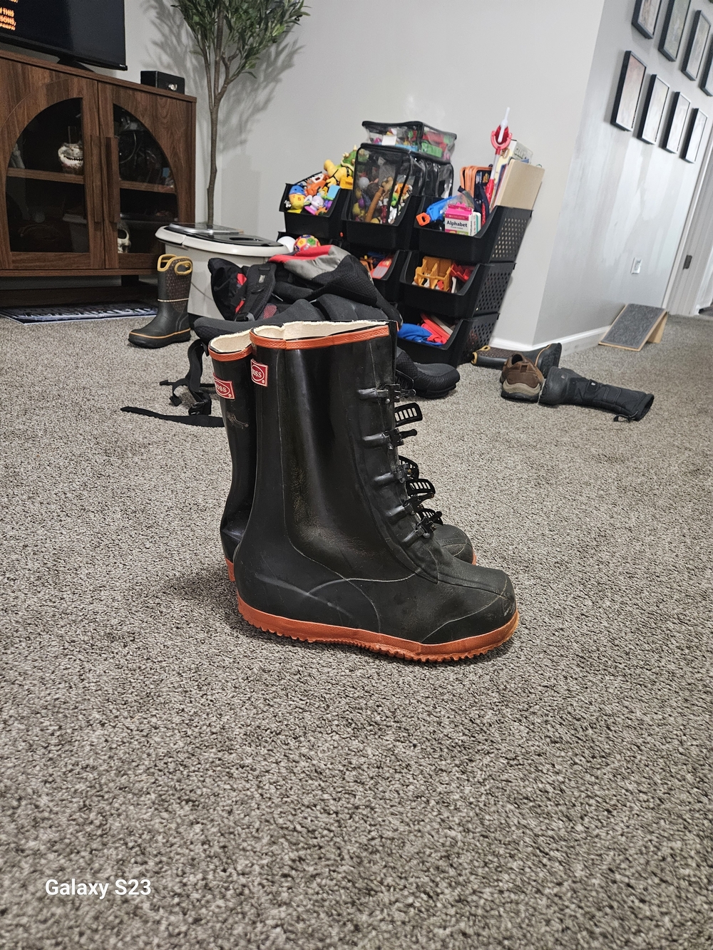 Vintage BOSS USA Black Orange Rubber Buckle Work Rain Boots Men’s Size 10